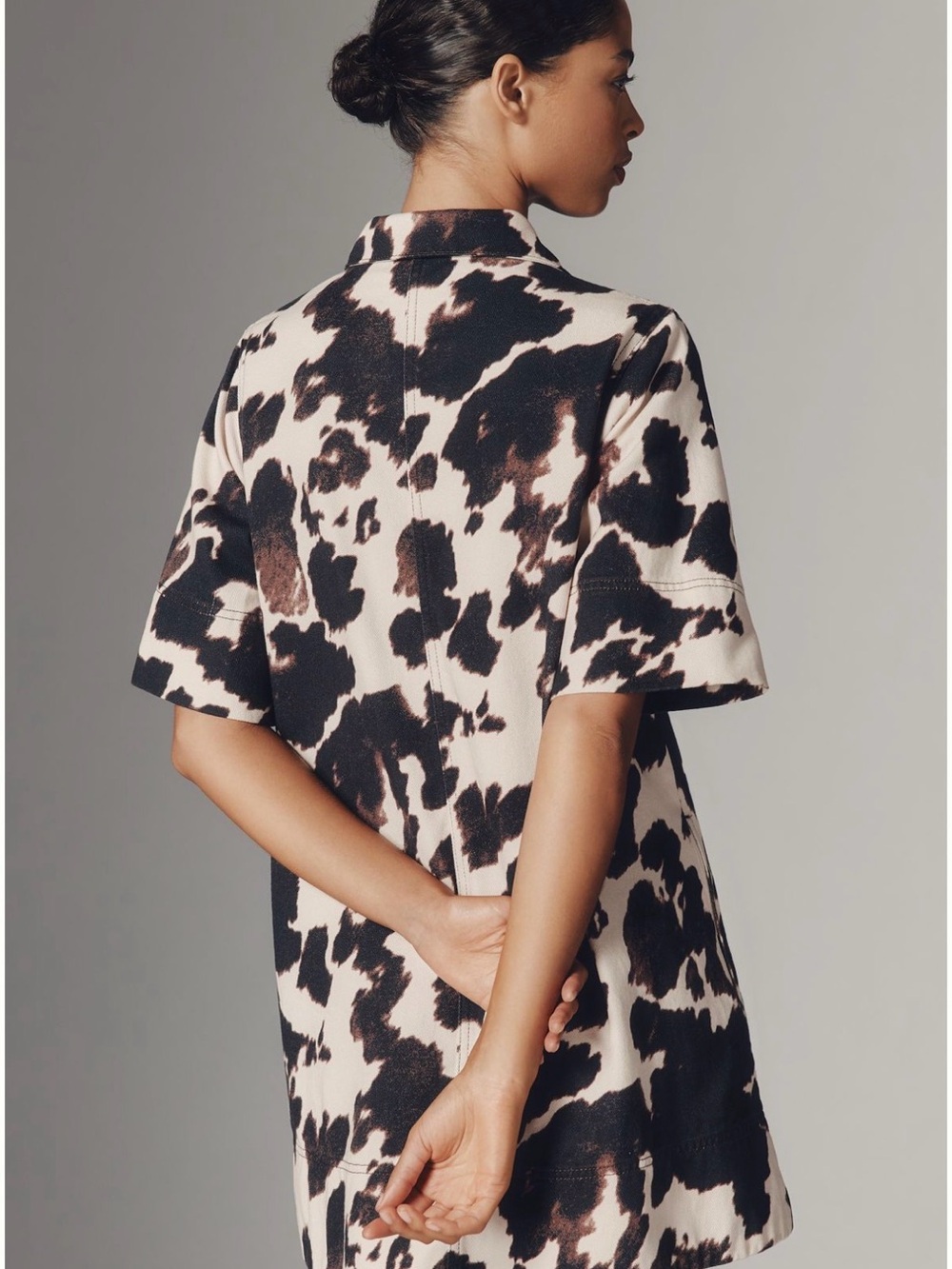 Anthropologie Jeannie Short-Sleeve Denim A-Line Mini Dress by Maeve - Picture 3 of 7
